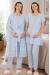 RİMEL Mavi Kısa Kollu Dantelli Lohusa Pijama Takım Sabahlık 33010